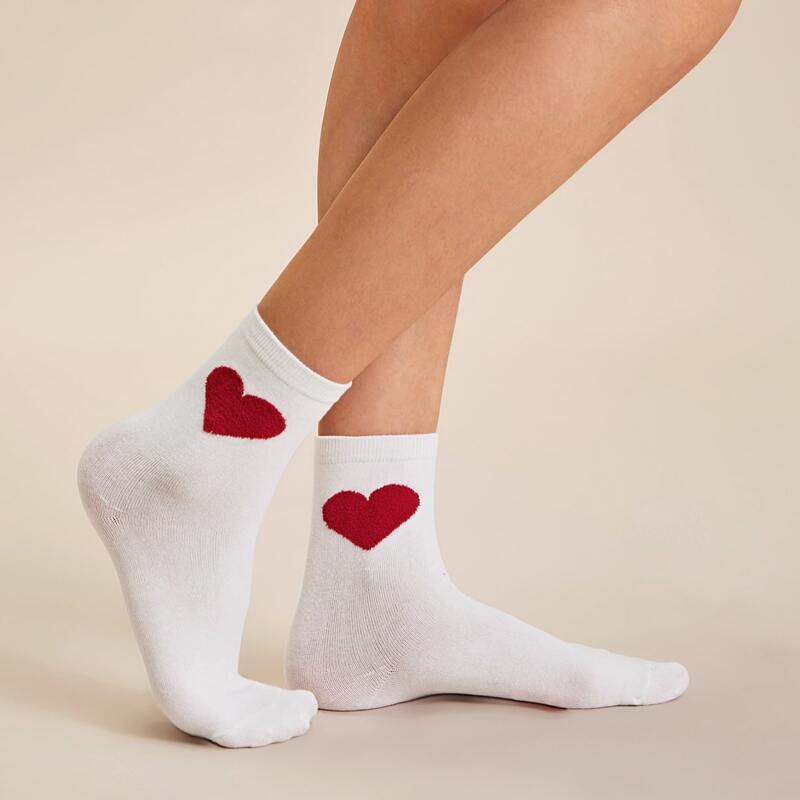 

2pairs Heart Pattern Socks, Multicolor