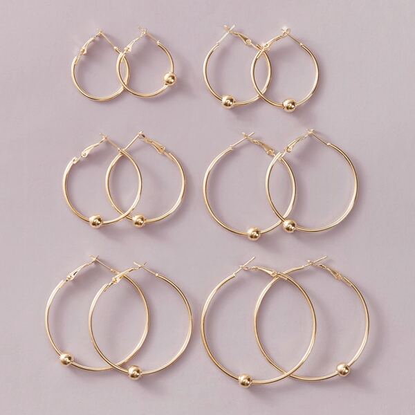 

6pairs Простые серьги-кольца, Золотистый