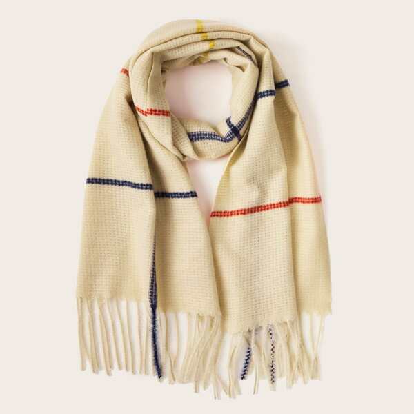 

Kids Plaid Pattern Raw Hem Scarf, Multicolor