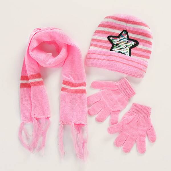 

4pcs Toddler Girls Gloves & Beanie & Scarf, Multicolor