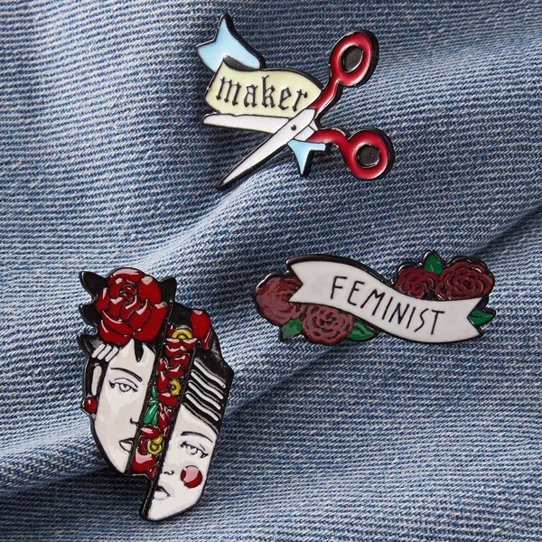 

3pcs Flower & Scissor Design Brooch, Multicolor
