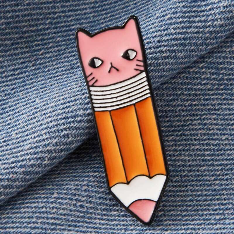 

1pc Cartoon Cat Pencil Design Brooch, Multicolor