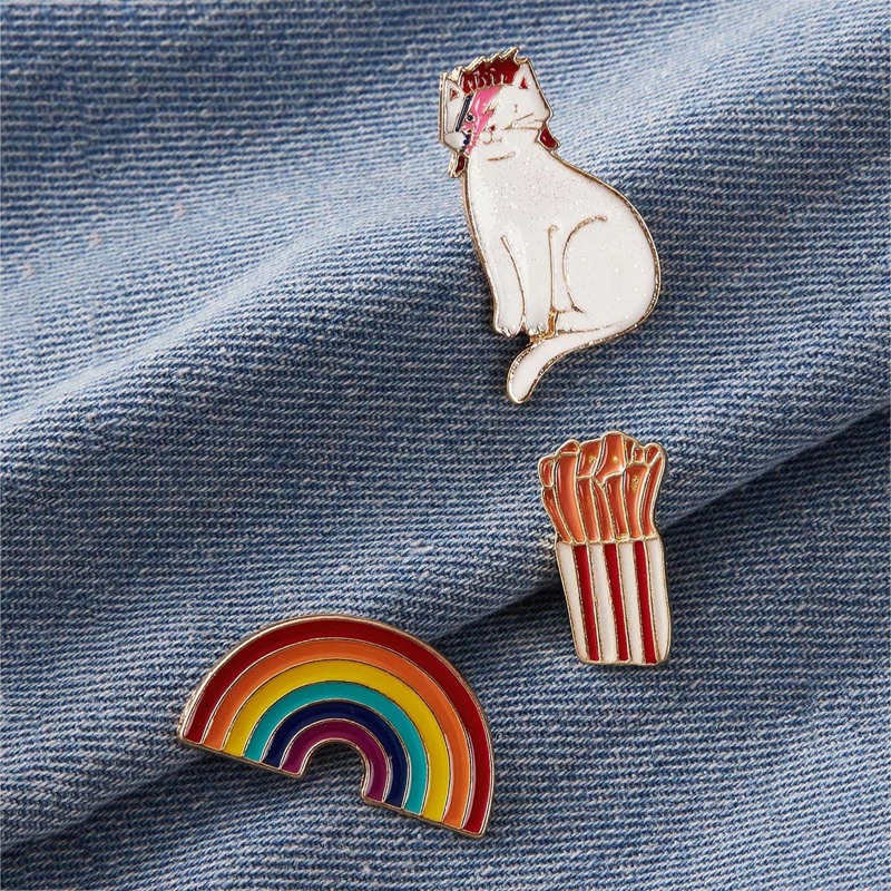 

3pcs Rainbow & Cat Decor Brooch, Multicolor