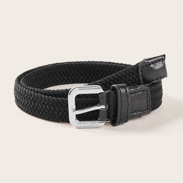 

Kids Silver Buckle Woven Belt, Black