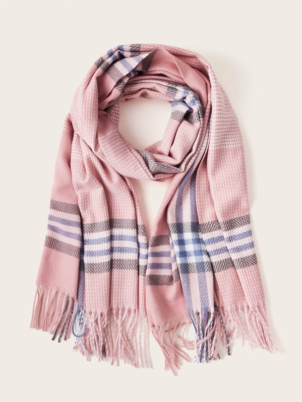 

Plaid Pattern Raw Ham Scarf, Multicolor