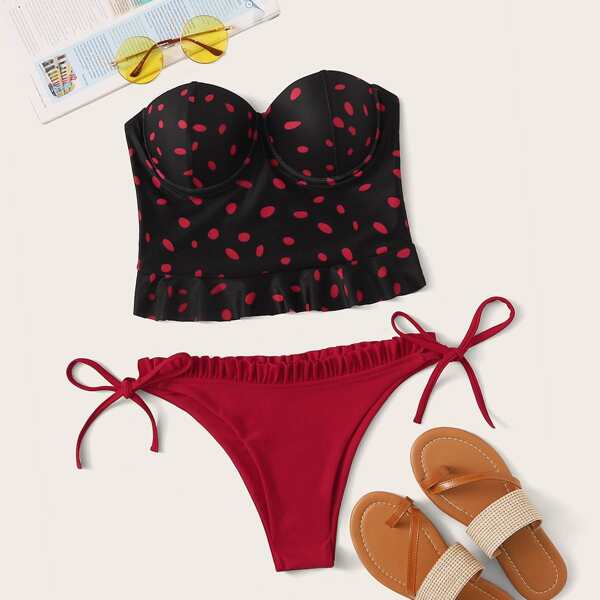 

Geo Random Print Bandeau With Tie Side Bikini, Multicolor