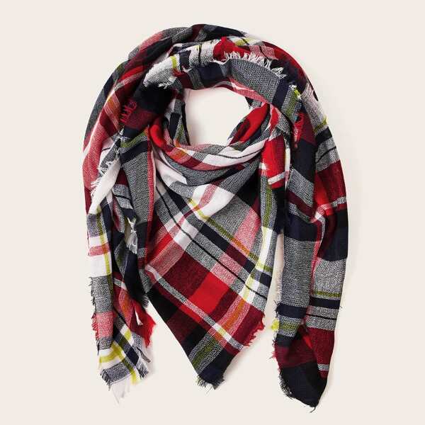 

Plaid Pattern Raw Ham Scarf, Multicolor