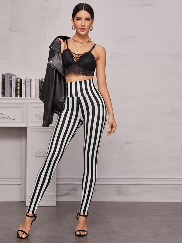 

Elastic Waist Allover Striped Leggings, Black and white, Juliana