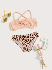 Toddler Girls Leopard Bow Front Bikini Set - Multicolor - View 1