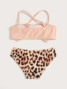 Toddler Girls Leopard Bow Front Bikini Set - Multicolor - View 2