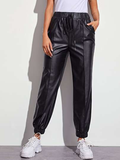 faux leather drawstring pants