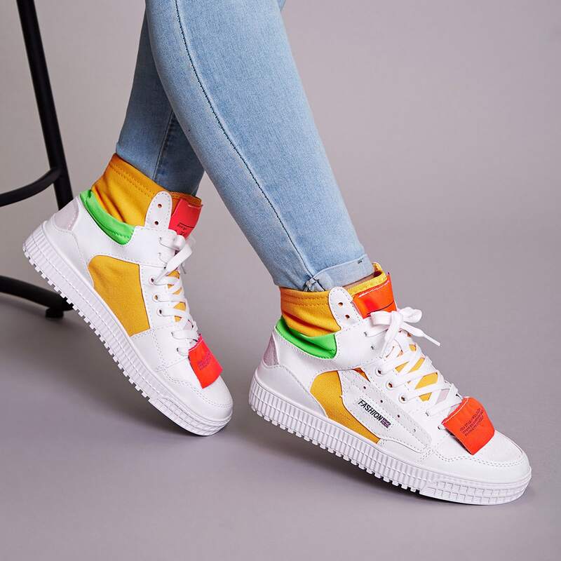 

Letter Patch Decor Color Block Sneakers, Multicolor