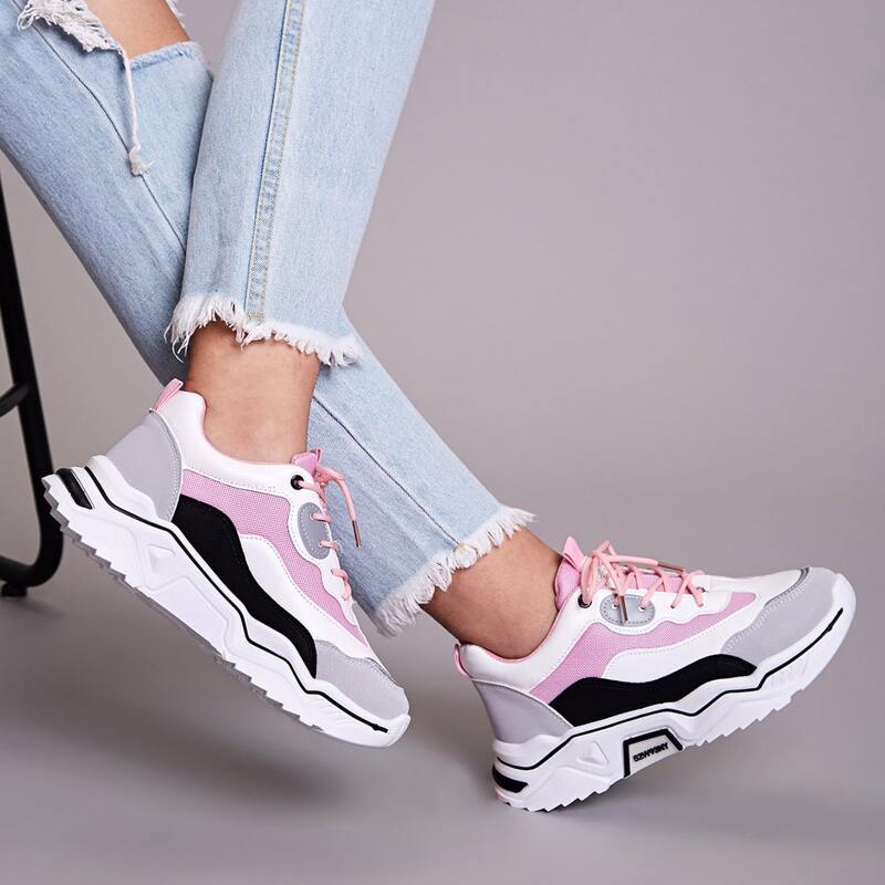 

Color Block Lace-up Front Chunky Sneakers, Multicolor