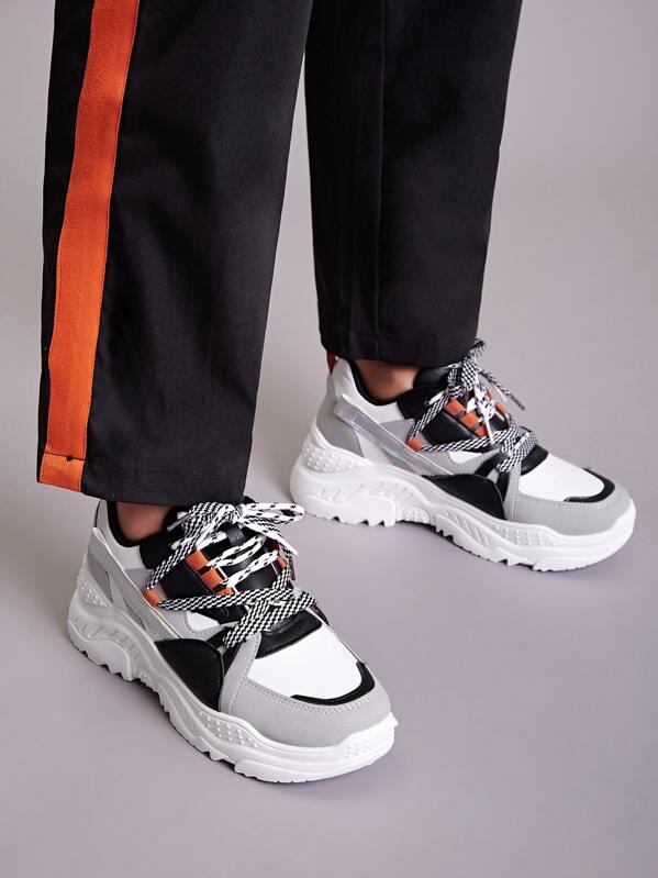 

Color Block Lace-up Front Chunky Sneakers, Multicolor