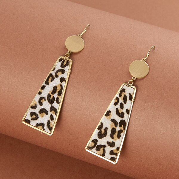 

1pair Cow Hair Leopard Rectangle Hook Earrings, Multicolor