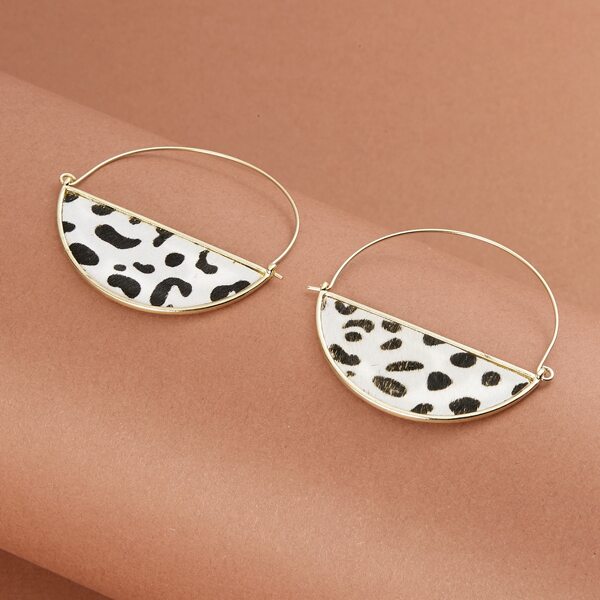 

1pair Cow Hair Dalmatian Half Circle Hoop Earrings, Black and white