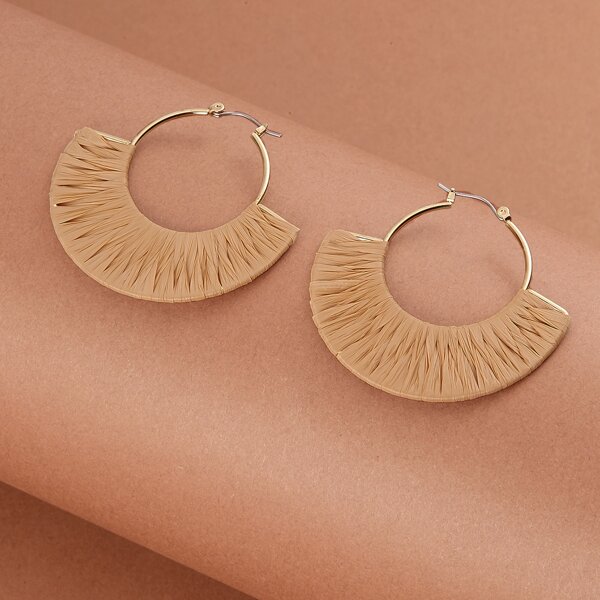 

1pair Straw Woven Medium Hoop Earrings, Yellow