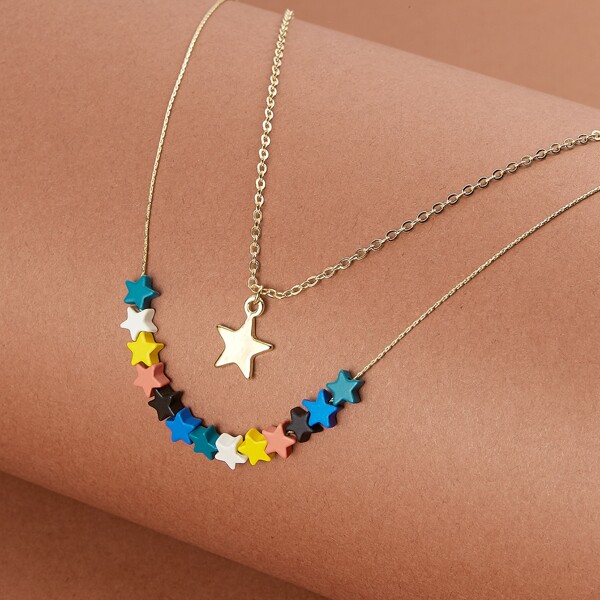 

Layered Multi Colored Star Necklace, Multicolor