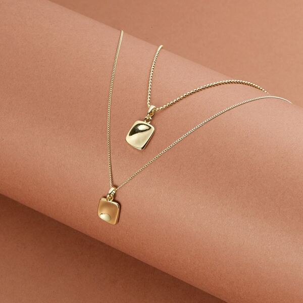 

Two Dainty Chain Necklace With Square Pendants, Gold