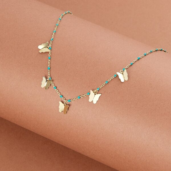 

Mini Beaded Chain Link Necklace With Butterflies, Gold