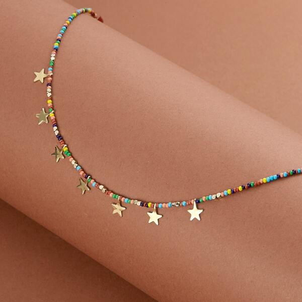 

Multi Colored Beaded Necklace With Star Charms, Multicolor