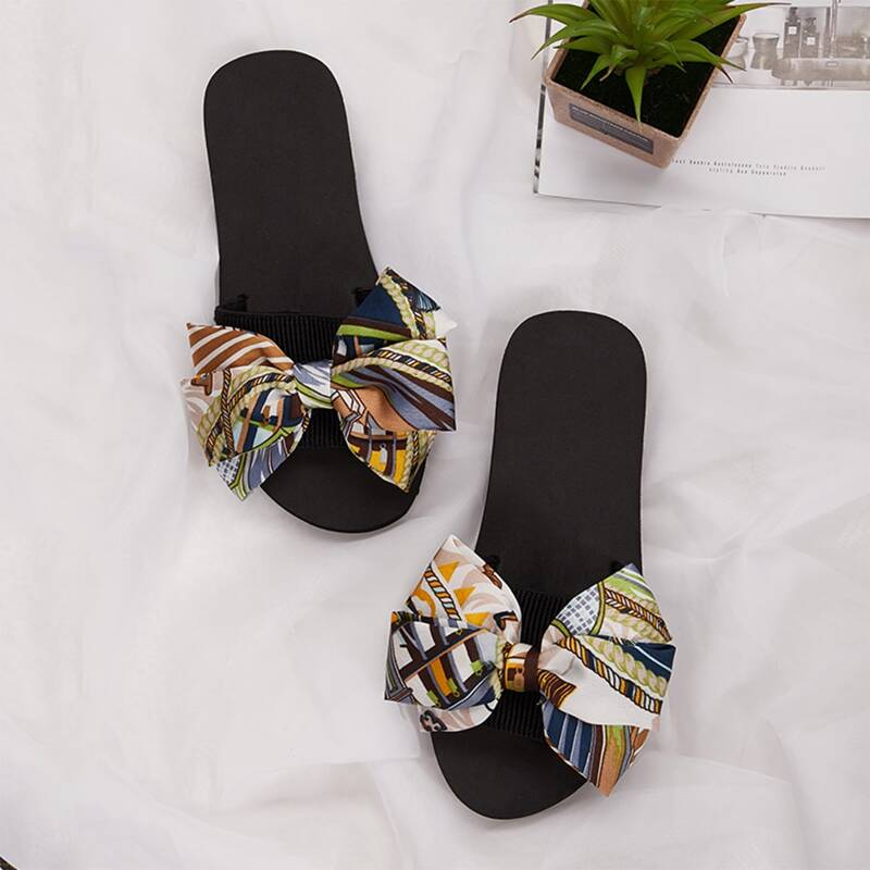 

Bow Decor Open Toe Sliders, Multicolor