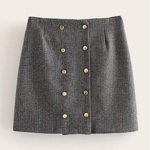 

Double Breasted A-Line Skirt, Grey