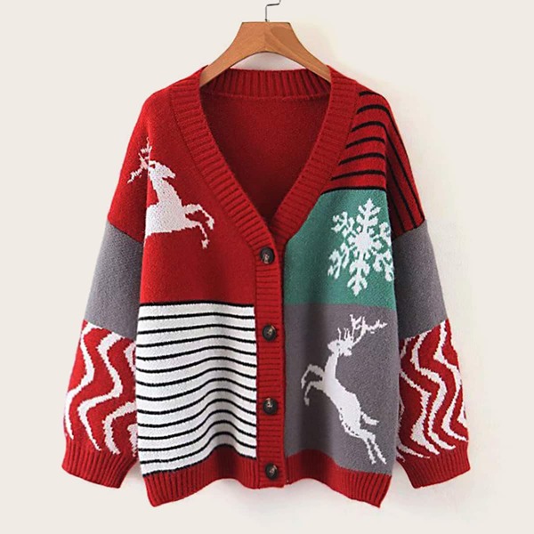 

Christmas Print Button Up Cardigan, Multicolor