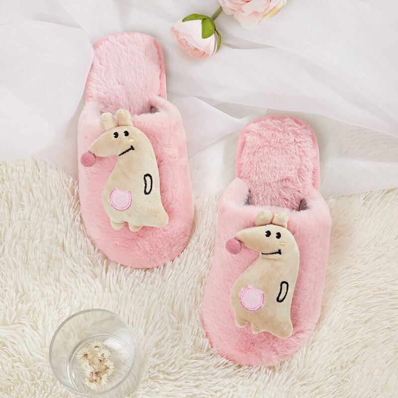 

Cartoon Decor Fluffy Slippers, Pink
