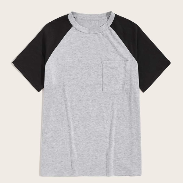 

Men Raglan Sleeve Pocket Patched Tee, Grey