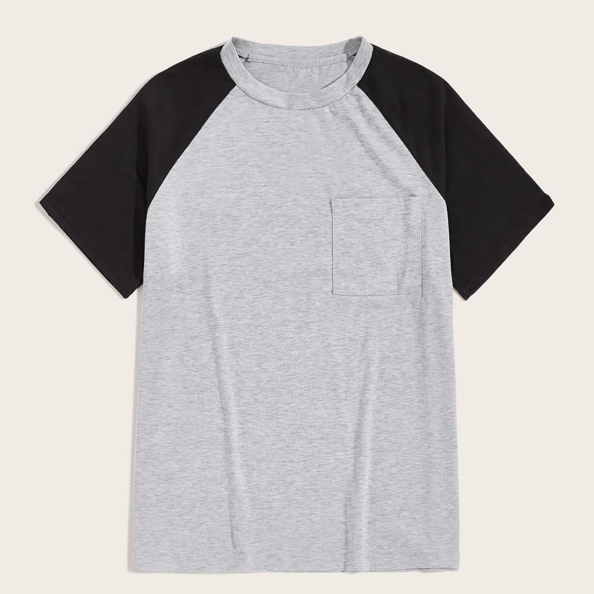 

Guys Raglan Sleeve Pocket Patched Tee, Grey