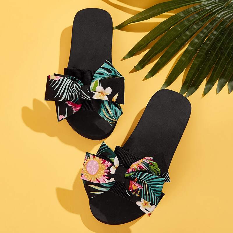 

Bow Decor Open Toe Sliders, Multicolor