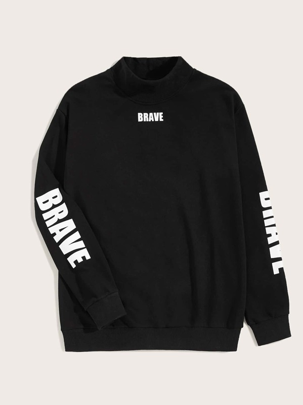 

Men Mock Neck Letter Graphic Sweatshirt, Black