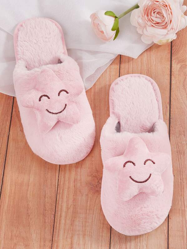 

Star Decor Fluffy Slippers, Pink
