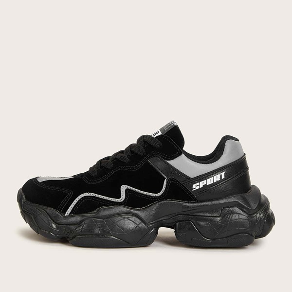 

Men Letter Graphic Lace-up Front Chunky Sneakers, Black