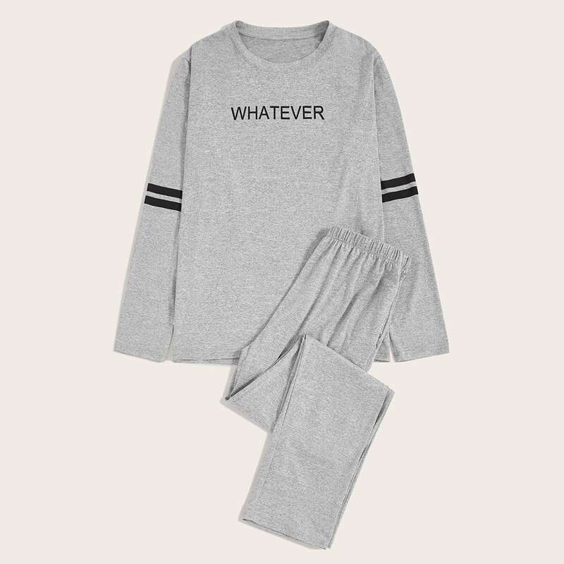 

Guys Letter Graphic Tee & Pants PJ Sets, Grey