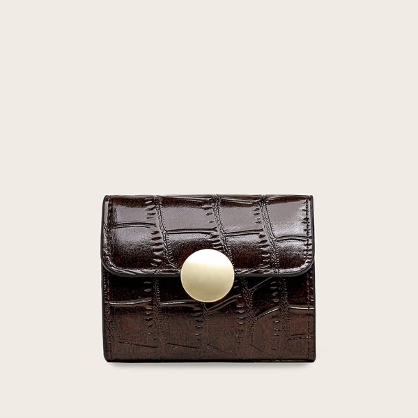 

Metal Detail Croc Embossed Purse, Brown
