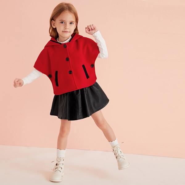 

Toddler Girls Button Up Ear Hooded Overcoat, Red