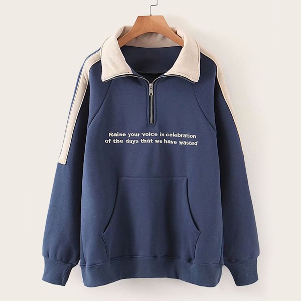 

Half Placket Slogan Graphic Sweatshirt, Navy