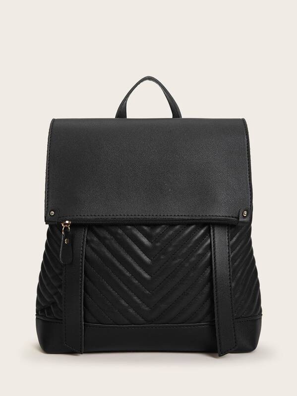 

Chevron Detail Flap Backpack, Black