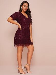 Vestido con lentejuelas en contraste - grande - Burdeos - Ver 3