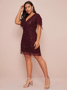 Vestido con lentejuelas en contraste - grande - Burdeos - Ver 4