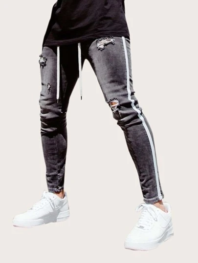 guys letter & cartoon patched jeans