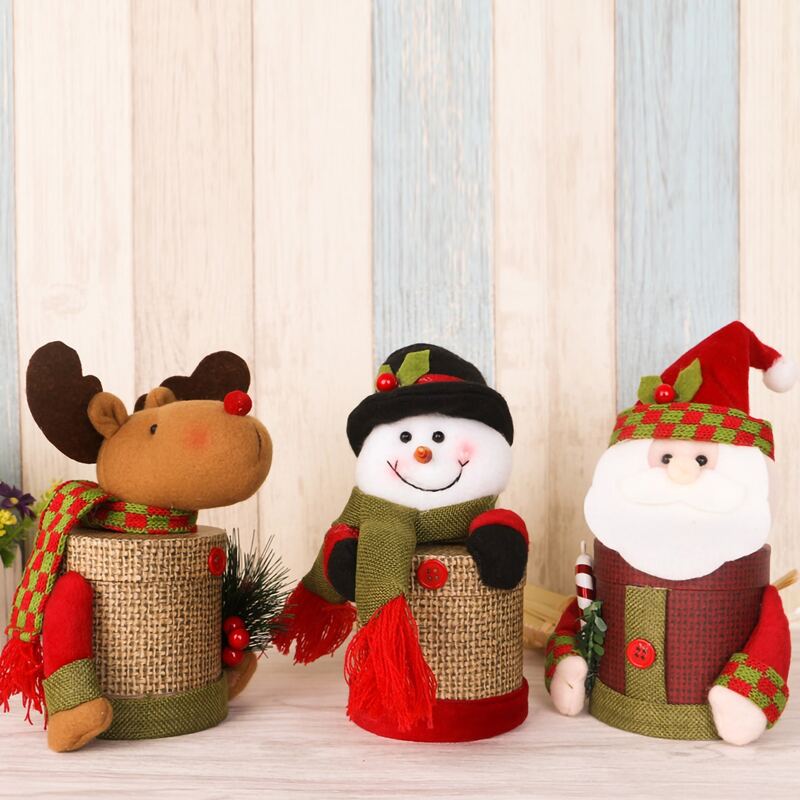 

1pc Christmas Doll Design Linen Candy Box, Multicolor