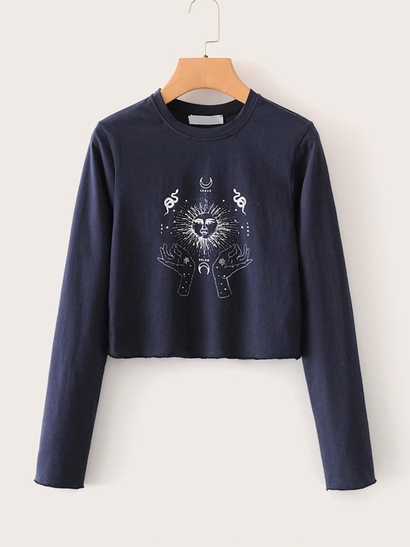 

Figure & Graphic Print Crop Tee, Navy