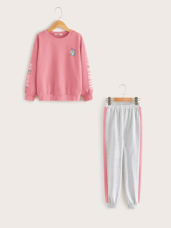 

Girls Unicorn Print Pullover & Sweatpants Set, Multicolor