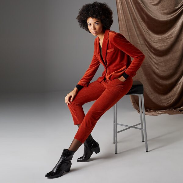 

Slant Pocket Cropped Ribbed Velvet Pants, Red