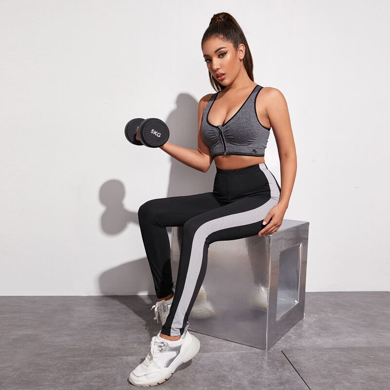 

Contrast Panel Elastic Waist Leggings, Black