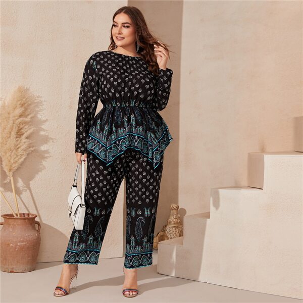 

Plus Tribal Print Hanky Hem Top & Palazzo Pants Set, Multicolor