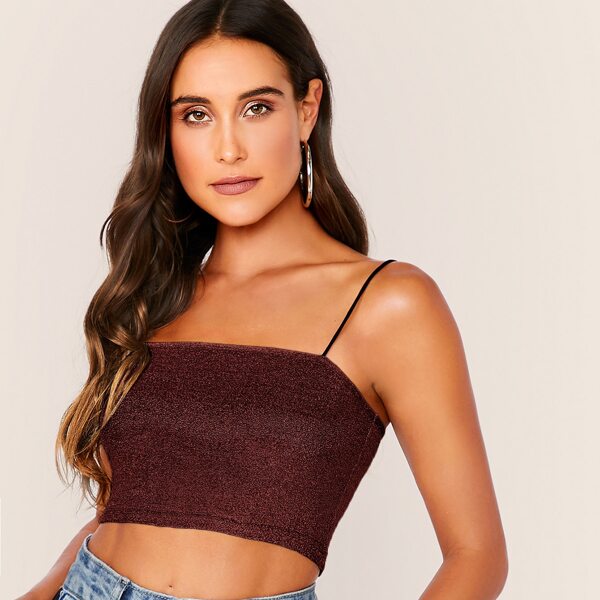 

Solid Glitter Crop Cami Top, Burgundy
